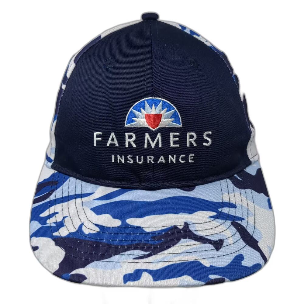 HTT Farmers Insurance Baseball Cap Blue White Camo Hat OS Adjustable Embroidered